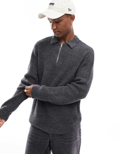 Slim Heavyweight 1/4 Zip Ribbed Polo