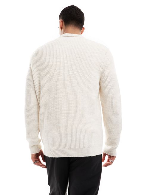 ASOS DESIGN knit midweight cotton 1/4 zip sweater in black