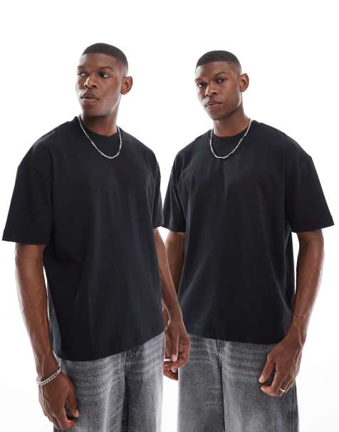 ASOS DESIGN heavyweight 2 pack oversized t-shirts in black - view 1