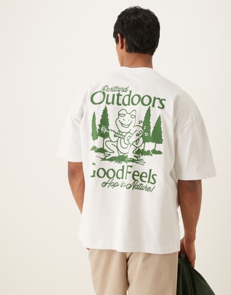 ASOS DESIGN heavyweight 240g oversized t-shirt with outdoors print in white - view 1