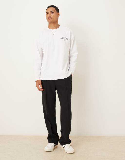 ASOS DESIGN heavyweight 240g relaxed fit long sleeve t-shirt with leaf print in white