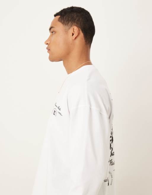 ASOS DESIGN heavyweight 240g relaxed fit long sleeve t-shirt with leaf print in white