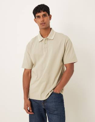 Asos Design Heavyweight 240g Relaxed Fit Polo Shirt With Tipping Detail In Green