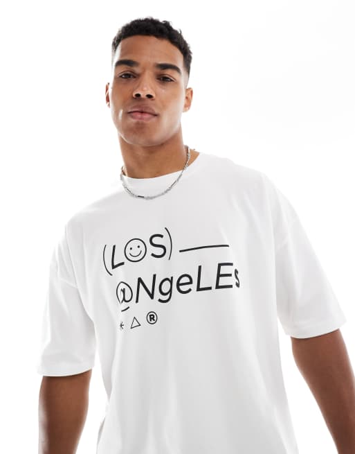 ASOS DESIGN heavyweight 240gsm boxy dropped shoulders oversized t-shirt with city print in white
