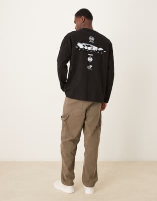 Asos Design Heavyweight 240gsm Long Sleeved Relaxed Fit T-shirt With Spine Print In Black