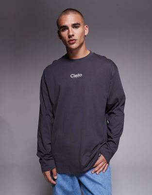 Asos Design Heavyweight 240gsm Relaxed Fit Long Sleeve T-shirt With Chest Print In Gray