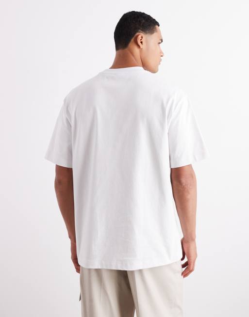 ASOS DESIGN heavyweight 240gsm t-shirt with chest print in white, 3 of 6