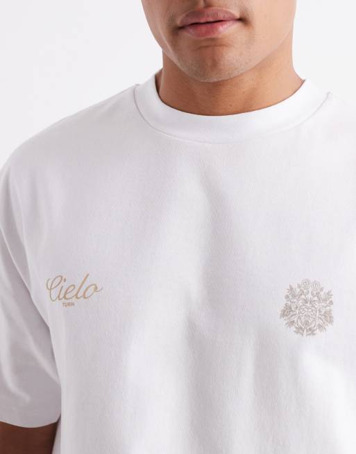 ASOS DESIGN heavyweight 240gsm t-shirt with chest print in white, 5 of 6