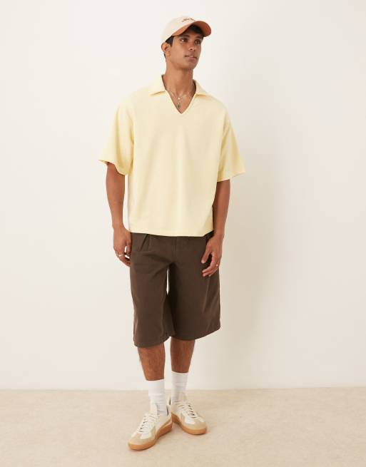 ASOS DESIGN heavyweight 300gsm loopback notch neck polo in beige