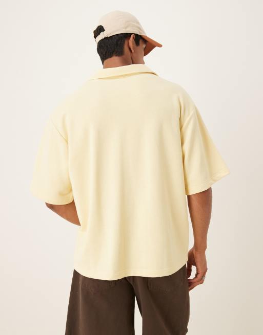 ASOS DESIGN heavyweight 300gsm loopback notch neck polo in beige