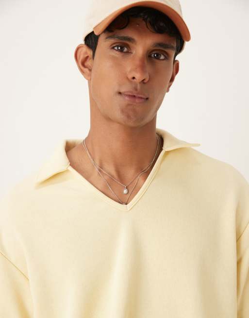 ASOS DESIGN heavyweight 300gsm loopback notch neck polo in beige
