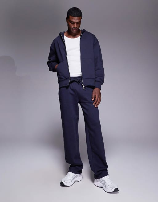 ASOS DESIGN heavyweight 400 gsm straight leg jogger navy