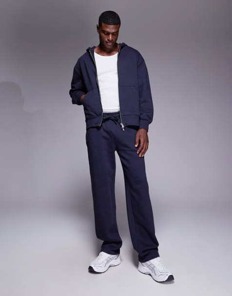 ASOS DESIGN heavyweight 400 gsm straight leg sweatpants in navy - view 1