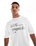 [ASOS DESIGN] ASOS DESIGN heavyweight boxy dropped shoulder oversized t-shirt with city print in white L WHITE