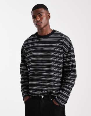 Asos Design Heavyweight Boxy Long Sleeve T-shirt In Black