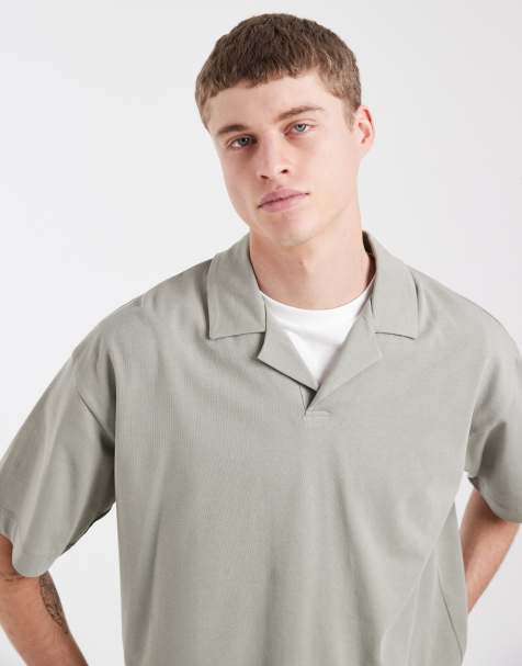 ASOS DESIGN heavyweight boxy oversized camp collar polo in mid green - view 1