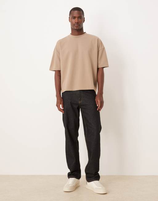 ASOS DESIGN heavyweight boxy oversized drop shoulder t-shirt in stone soft touch, 2 of 5