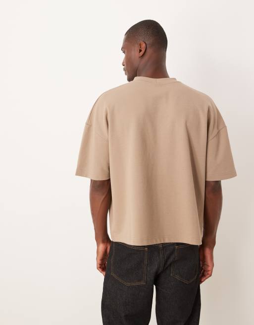 ASOS DESIGN heavyweight boxy oversized drop shoulder t-shirt in stone soft touch, 3 of 5