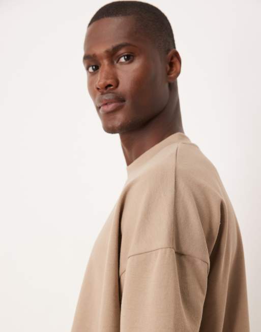 ASOS DESIGN heavyweight boxy oversized drop shoulder t-shirt in stone soft touch, 4 of 5