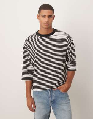Asos Design Heavyweight Boxy Oversized Half Sleeve T-shirt In Black