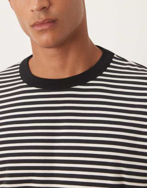 ASOS DESIGN heavyweight boxy oversized half sleeve t-shirt in black and white stripes , 5 of 5
