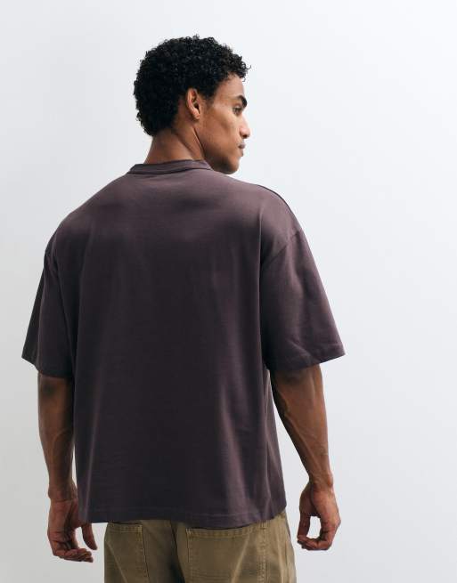 ASOS DESIGN heavyweight boxy oversized henley t-shirt in brown, 5 of 5