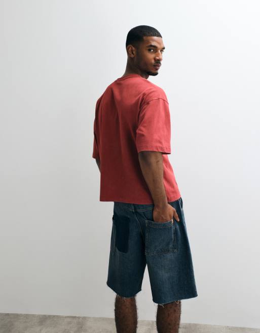 ASOS DESIGN heavyweight boxy oversized henley t-shirt in burgundy wash, 4 of 5