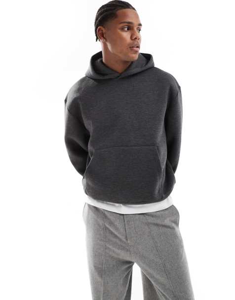 ASOS DESIGN heavyweight boxy oversized hoodie in scuba-style fabric in charcoal marl - view 1