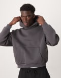 [ASOS DESIGN] ASOS DESIGN heavyweight boxy oversized hoodie in scuba-style fabric in washed black-Green XL Asphalt