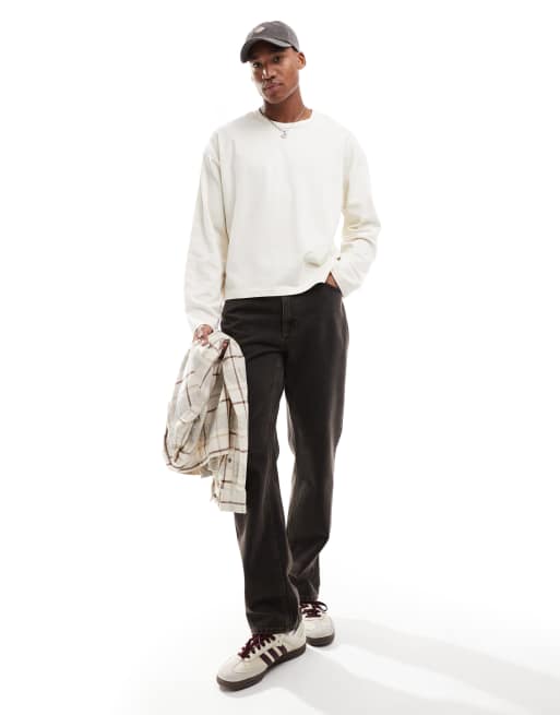 ASOS DESIGN heavyweight boxy oversized long sleeve T-shirt in cream, 2 of 4