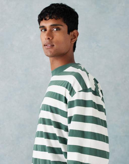 ASOS DESIGN heavyweight boxy oversized long sleeve T-shirt in green stripe