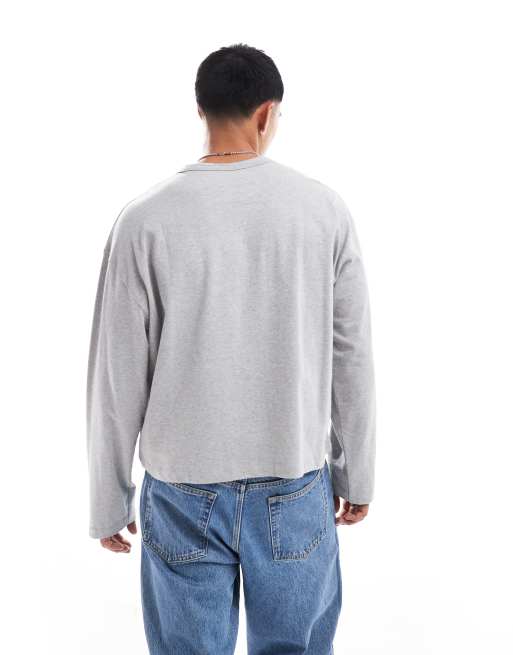 ASOS DESIGN heavyweight boxy oversized long sleeve t-shirt in grey marl, 2 of 4