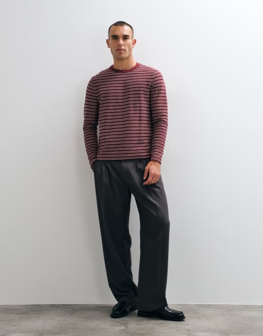 ASOS DESIGN heavyweight boxy oversized long sleeve t-shirt in red stripe, 3 of 5