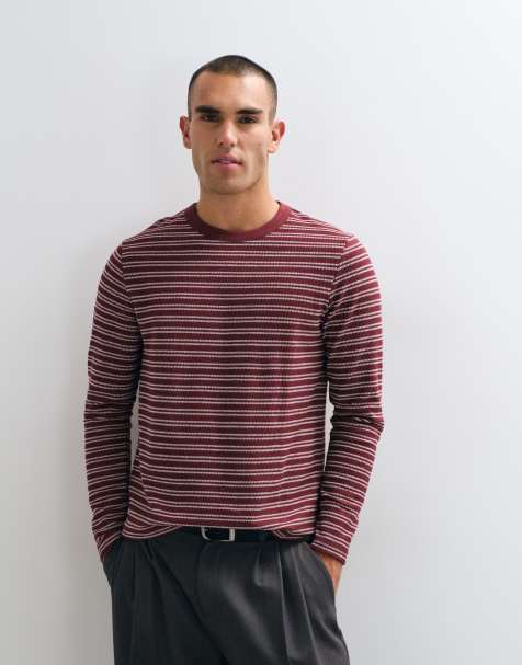ASOS DESIGN heavyweight boxy oversized long sleeve t-shirt in red stripes - view 1