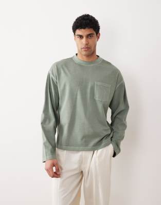 Asos Design Heavyweight Boxy Oversized Long Sleeve T-shirt In Green