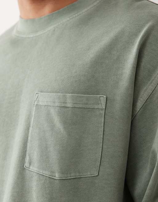 ASOS DESIGN heavyweight boxy oversized long sleeve T-shirt in washed mid green, 3 of 5