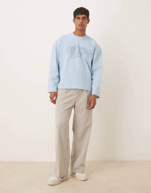 ASOS DESIGN heavyweight  boxy oversized long sleeve t-shirt with dropped shoulder and embroidered text in blue , 2 of 5