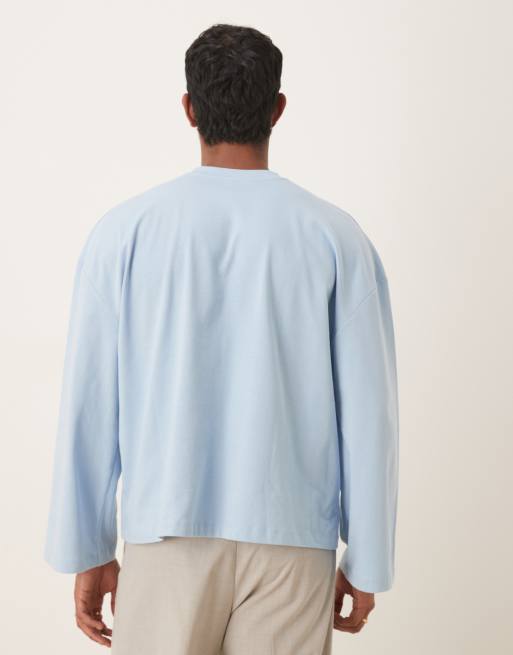 ASOS DESIGN heavyweight  boxy oversized long sleeve t-shirt with dropped shoulder and embroidered text in blue , 3 of 5