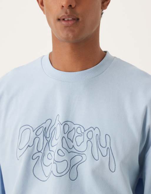 ASOS DESIGN heavyweight  boxy oversized long sleeve t-shirt with dropped shoulder and embroidered text in blue , 5 of 5