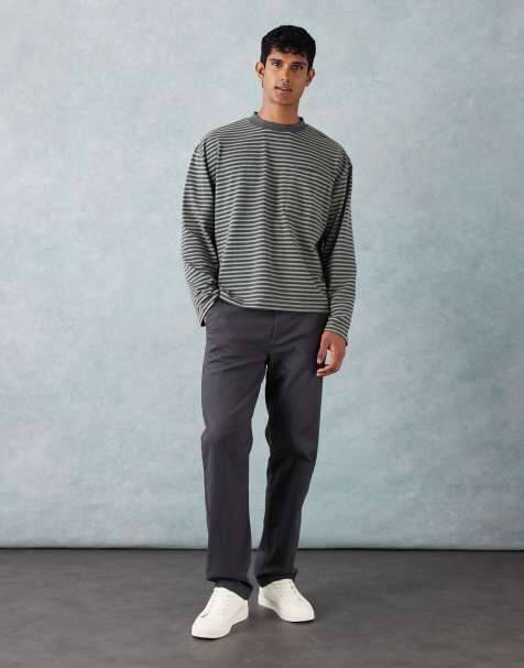 ASOS DESIGN heavyweight  boxy oversized long sleeve t-shirt with pocket detail in green thin stripe - view 1