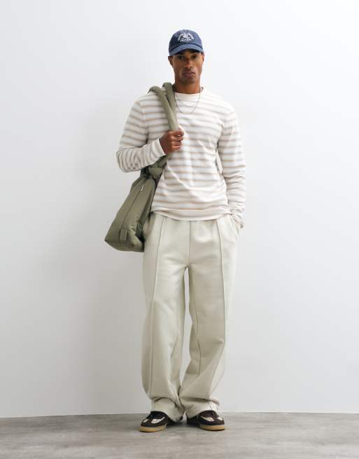 ASOS DESIGN heavyweight boxy oversized longsleeve t-shirt in beige stripe, 2 of 5