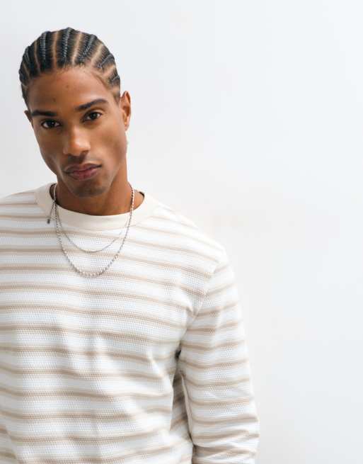 ASOS DESIGN heavyweight boxy oversized longsleeve t-shirt in beige stripe, 4 of 5