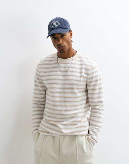 ASOS DESIGN heavyweight boxy oversized longsleeve t-shirt in beige stripe, 5 of 5