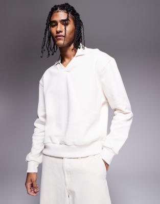 Asos Design Heavyweight Boxy Oversized Polo Sweatshirt In White