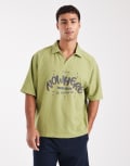 [ASOS DESIGN] ASOS DESIGN heavyweight boxy oversized polo with text graphic in fern-Green XS Fern