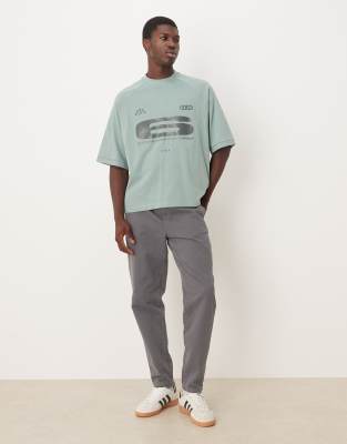 Asos Design Heavyweight Boxy Oversized Raglan T-shirt With Glossy Sports Graphic In Green