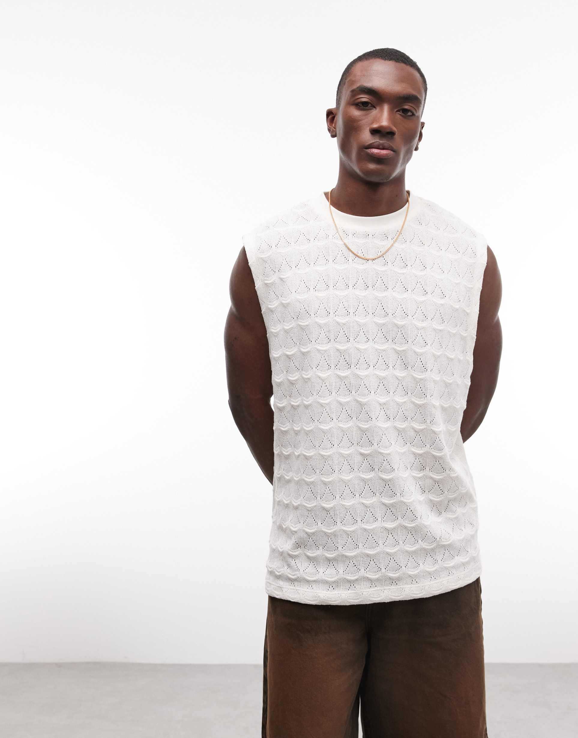 ASOS DESIGN heavyweight boxy oversized regular tank in cream textured fabric