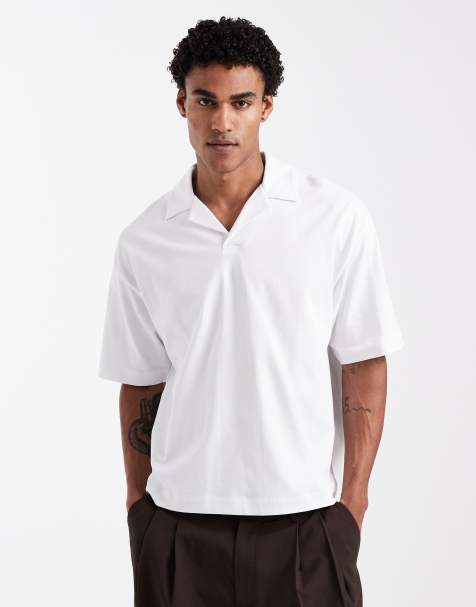 ASOS DESIGN heavyweight boxy oversized revere polo in white  - view 1