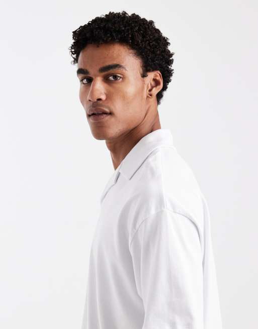 ASOS DESIGN heavyweight boxy oversized revere polo shirt in white , 4 of 5