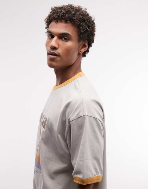 ASOS DESIGN heavyweight boxy oversized ringer T-shirt with sailboat graphic in gray wash, 4 of 5